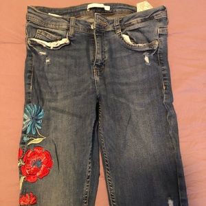 Zara Jeans with Flower Patches